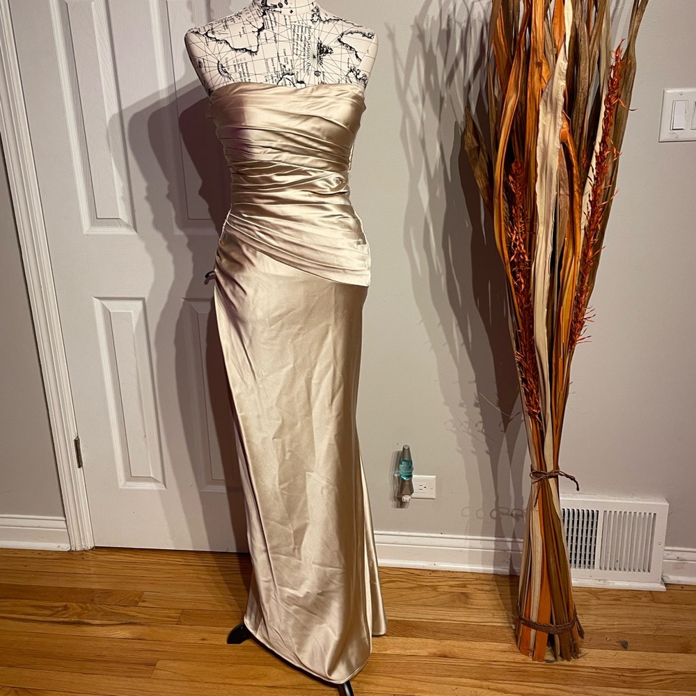 👹Niteline Satin Vintage Mermaid Draped Evening Formal Champagne Y2k evening 6